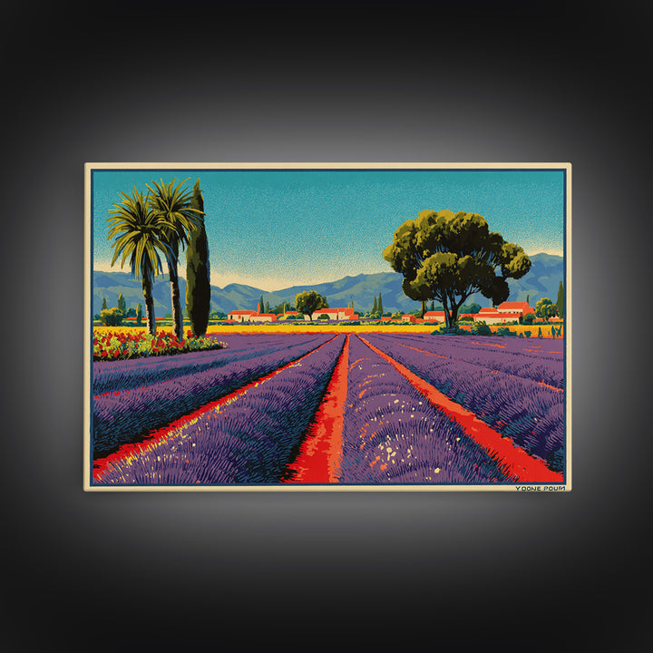 Provence Lavender Field Poster Framed Canvas Print, Travel Poster(2), Poster Art, Living Room Decor, Fine Art, Voyage, TPO-3x2-27