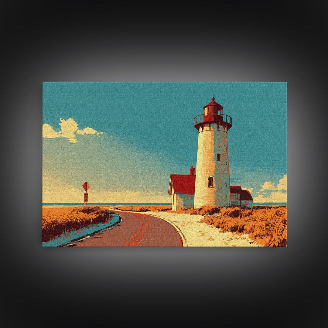 Cape Cod Lighthouse Summer Poster Framed Canvas Print, Travel Poster(2), Coastal Wall Art, Living Room Decor, Fine Art, Voyage, TPO-3x2-46
