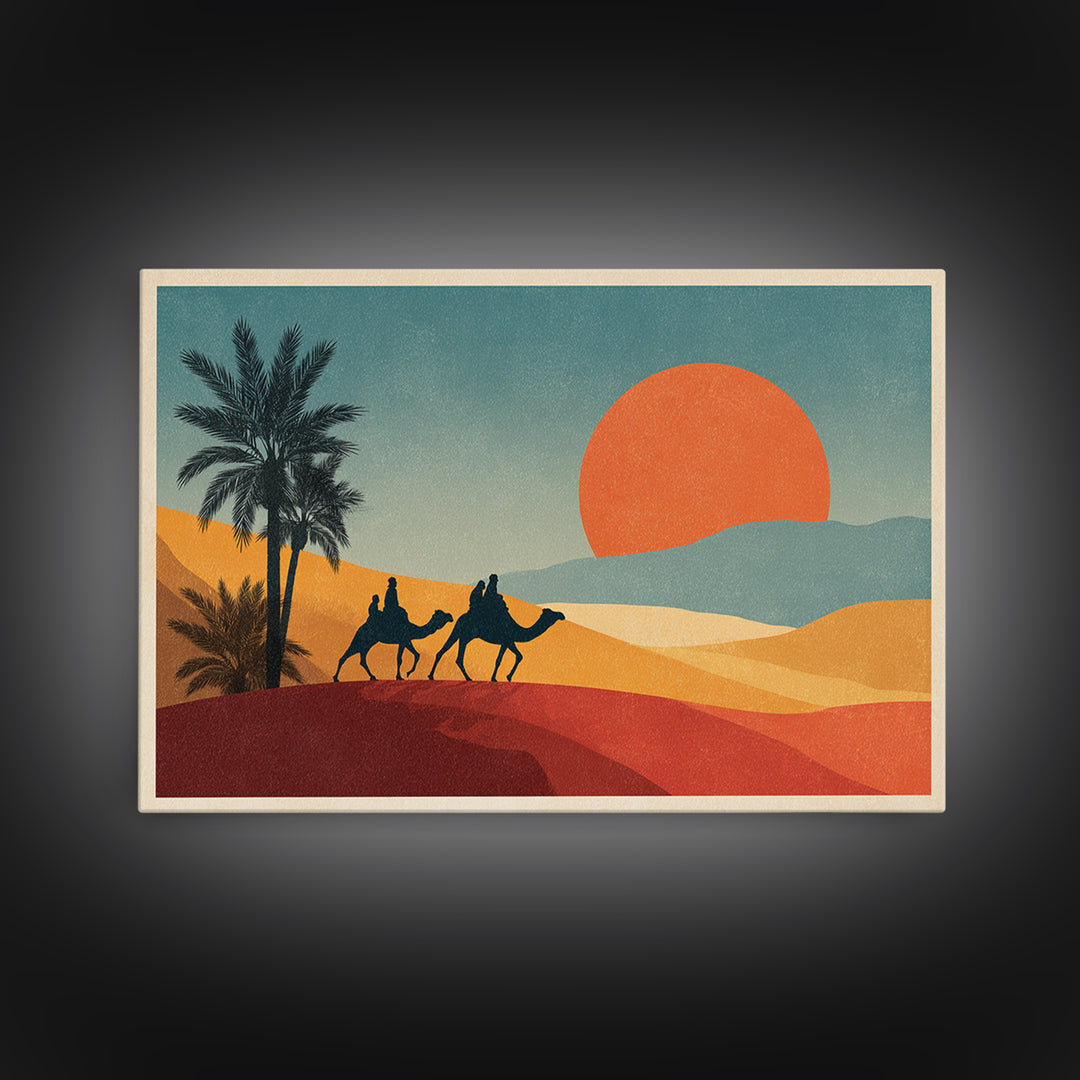 Moroccan Desert Caravan Travel Poster Framed Canvas Print, Travel Poster(2), Luxury Decor, Living Room Decor, Fine Art, Voyage, TPO-3x2-59