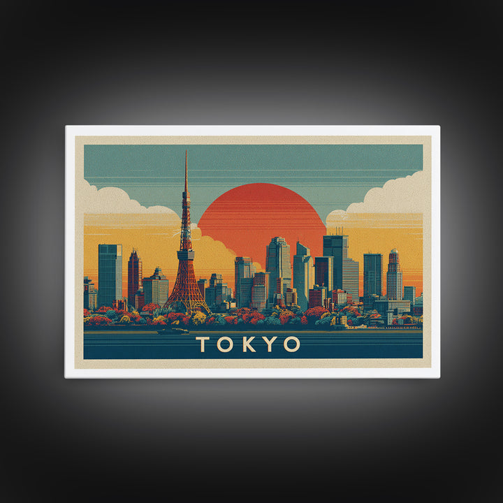 Tokyo Night Skyline Framed Canvas Print, Travel Poster(2), City Wall Art, Living Room Decor, Fine Art, Voyage, Luxury Decor, TPO-3x2-81