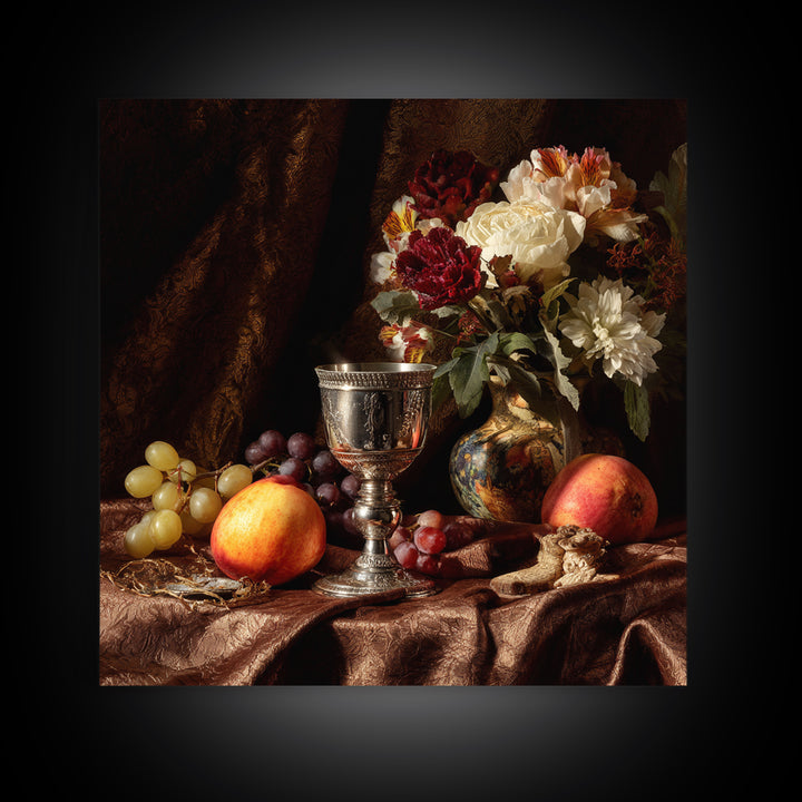 Dutch Fruit and Silver Goblet Still Life Canvas Print, Traditional Art, Pokemon Poster, Living Room Decor, Classic, Art Print, TRA-1x1-100