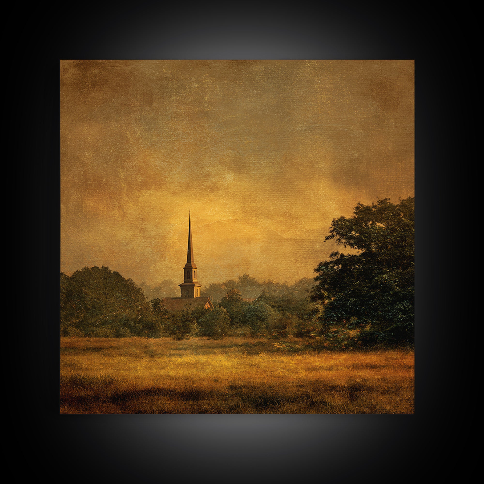 Church Steeple Across Rural Meadow Canvas Print, Traditional Art, Pokemon Poster, Living Room Decor, Watercolor Art, Classic, TRA-1x1-13