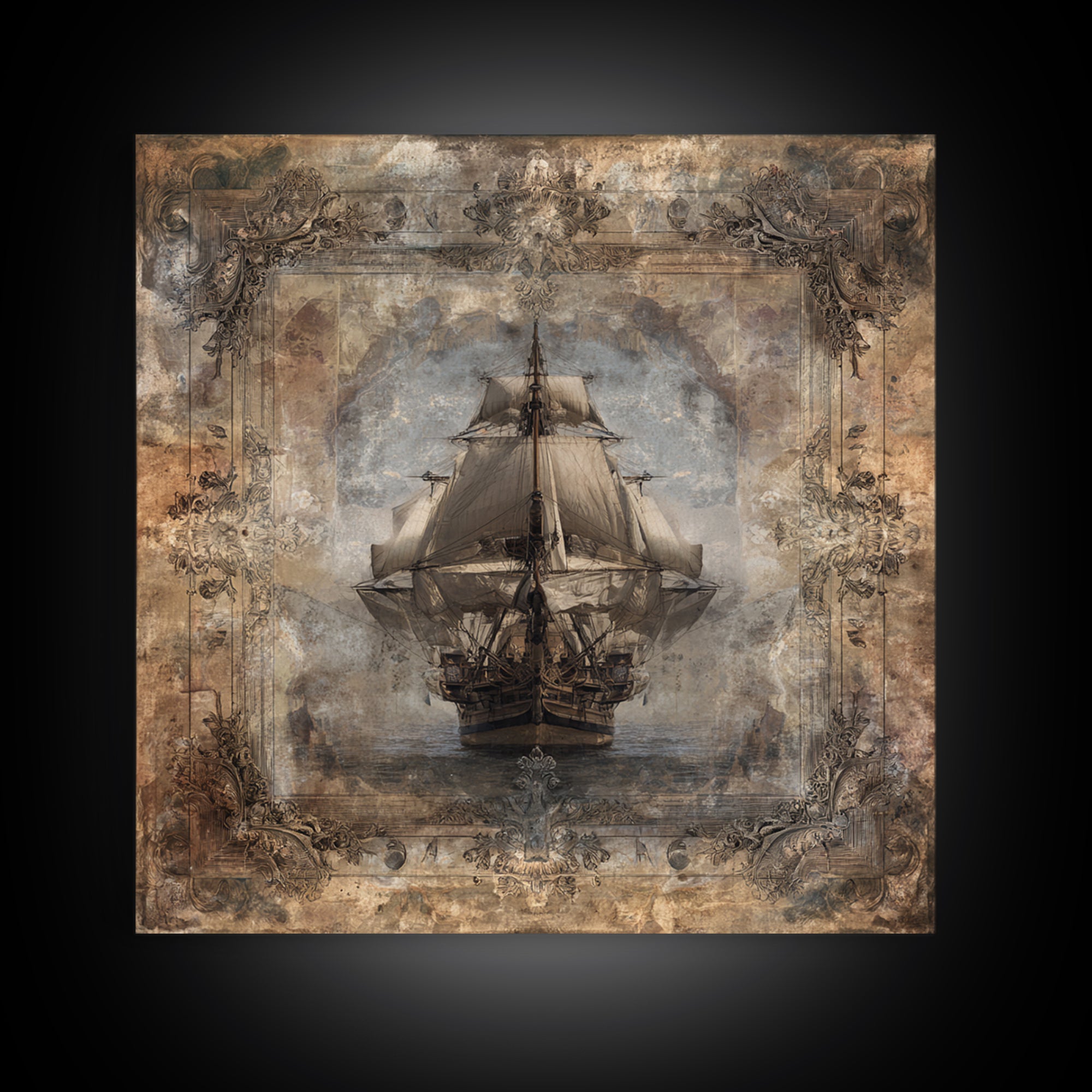 Ship at Sea Canvas Print, Traditional Art, Indian Decor, Living Room Decor, Fine Art, Classic, Luxury Decor, Textured Painting, TRA-1x1-14