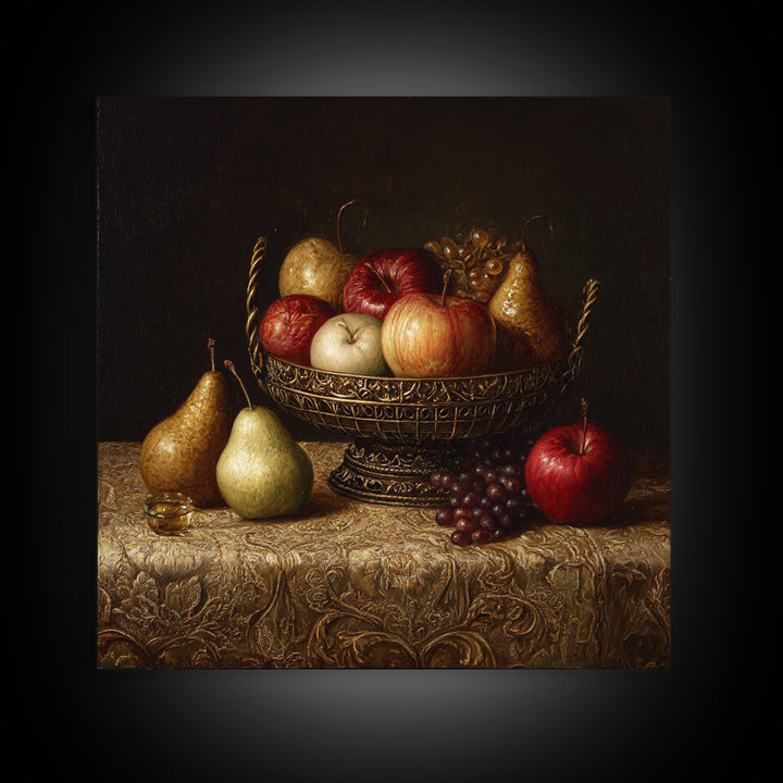 Basket of Apples and Pears on Linen Canvas Print, Traditional Art, Custom Art, Living Room Decor, Abstract Art, Classic, TRA-1x1-18