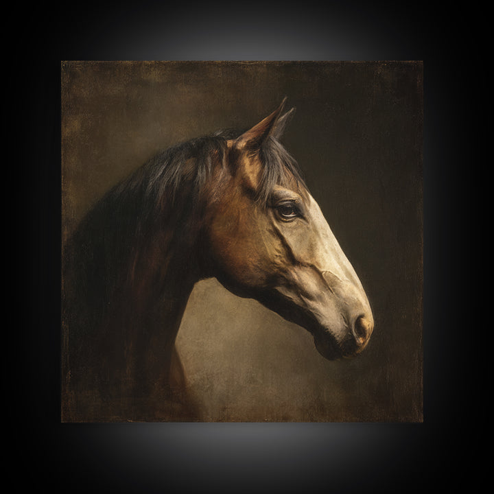 Realistic Horse Portrait Framed Canvas Print, Traditional Art, Art Commissions, Living Room Decor, Fine Art, Classic, TRA-1x1-27