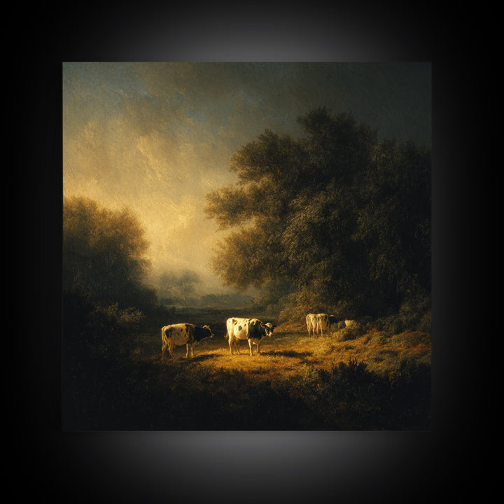 Pastoral Countryside with Cows in Field Canvas Print, Traditional Art, Japanese Art, Living Room Decor, Fine Art, Classic, TRA-1x1-31