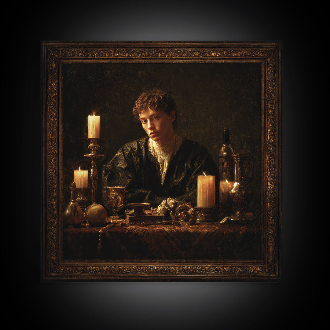 Classical Portrait with Dignified Lighting Framed Canvas Print, Traditional Art, Gallery Decor, Living Room Decor, Classic, TRA-1x1-32