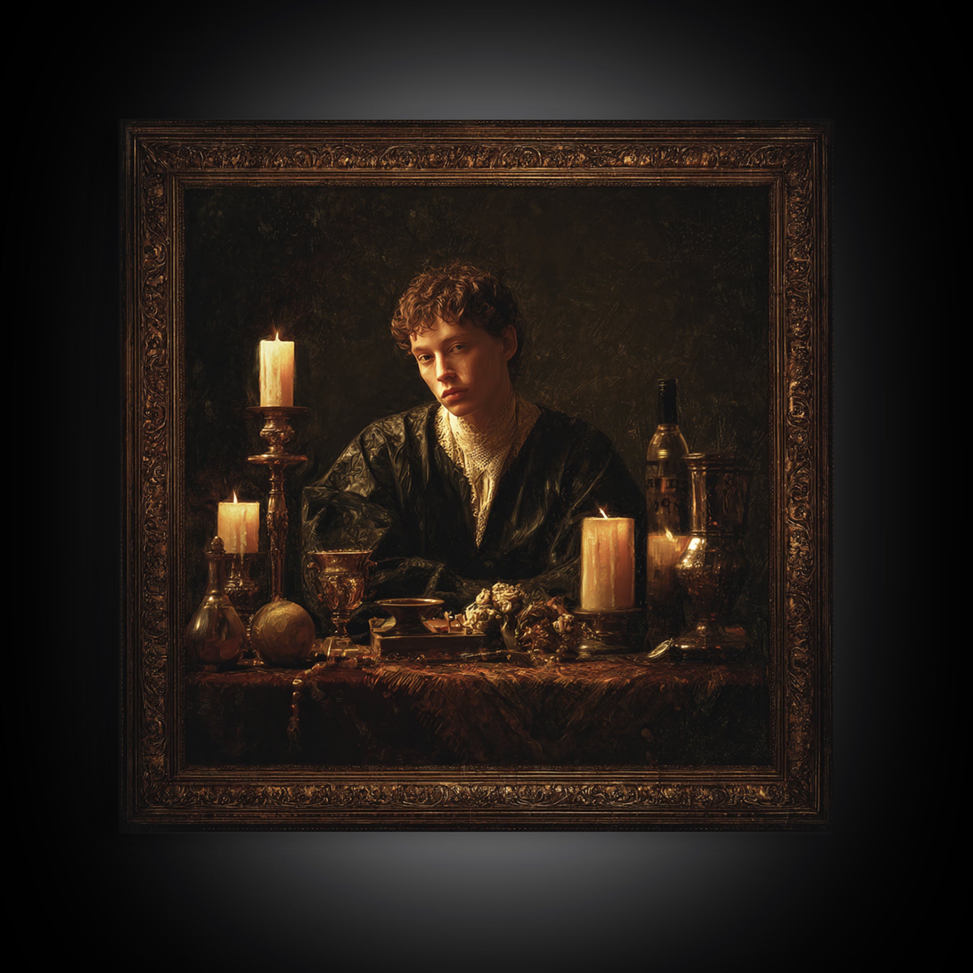 Classical Portrait with Dignified Lighting Framed Canvas Print, Traditional Art, Gallery Decor, Living Room Decor, Classic, TRA-1x1-32