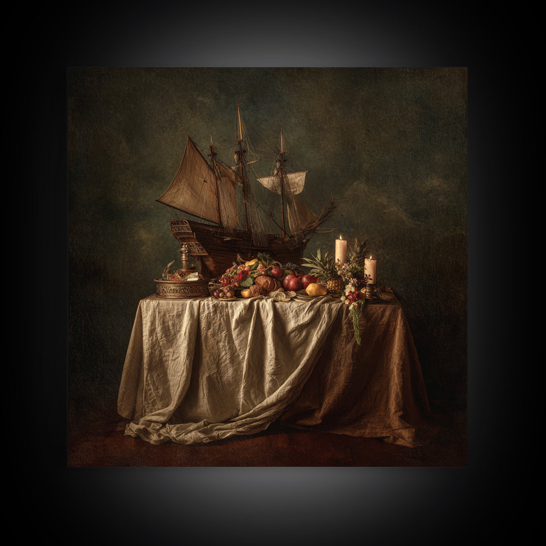 Ship at Sea Framed Canvas Print, Traditional Art, Gallery Decor, Living Room Decor, Fine Art, Classic, Wall Art, Home Decor, TRA-1x1-38