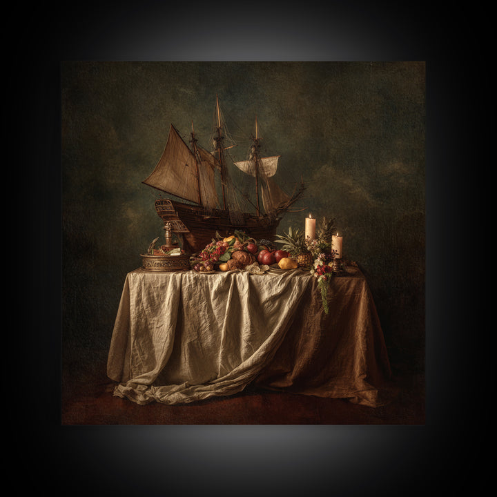 Ship at Sea Framed Canvas Print, Traditional Art, Gallery Decor, Living Room Decor, Fine Art, Classic, Wall Art, Home Decor, TRA-1x1-38