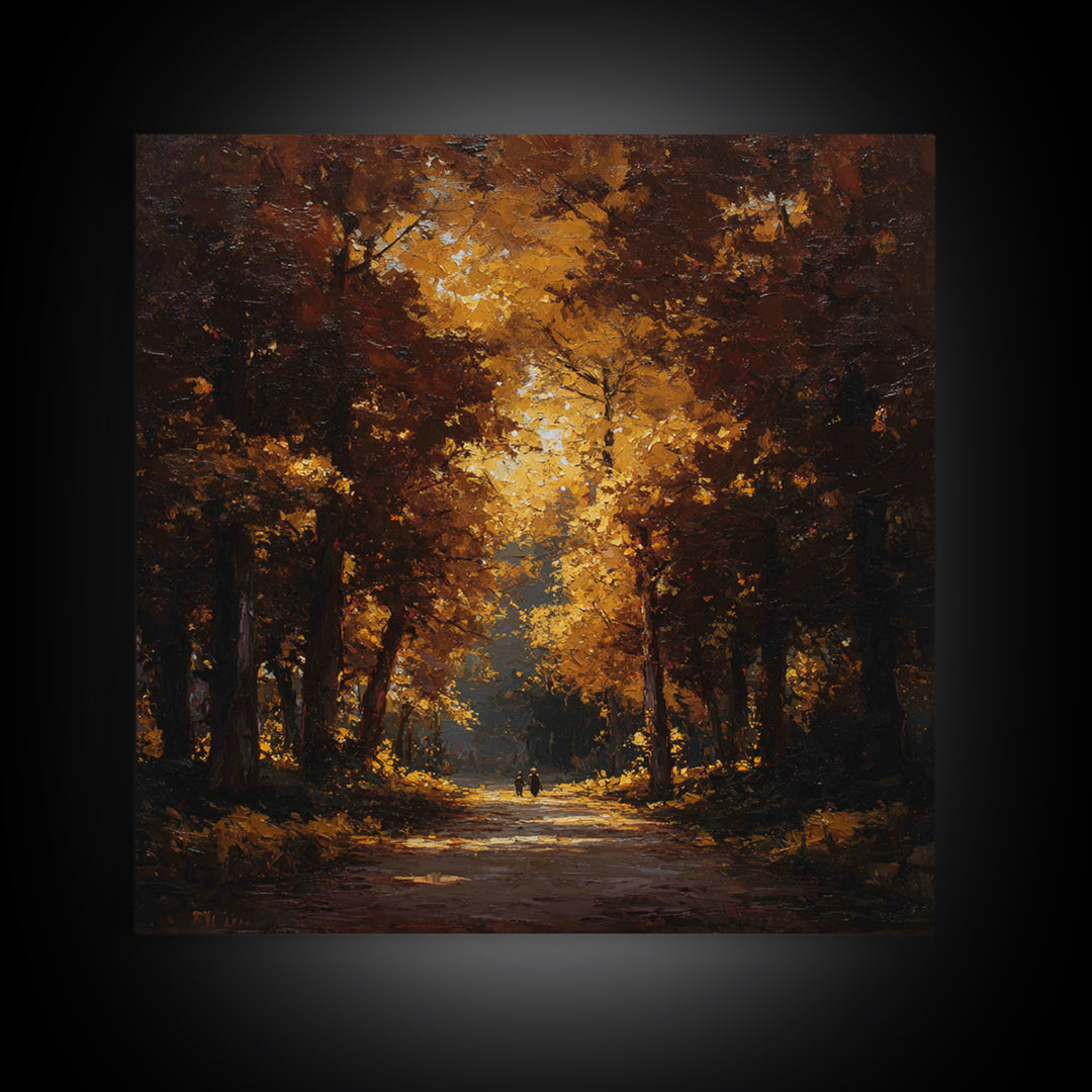 Autumn Forest Road Framed Canvas Print, Traditional Art, Room Decor, Living Room Decor, Fine Art, Classic, Digital Art, TRA-1x1-40