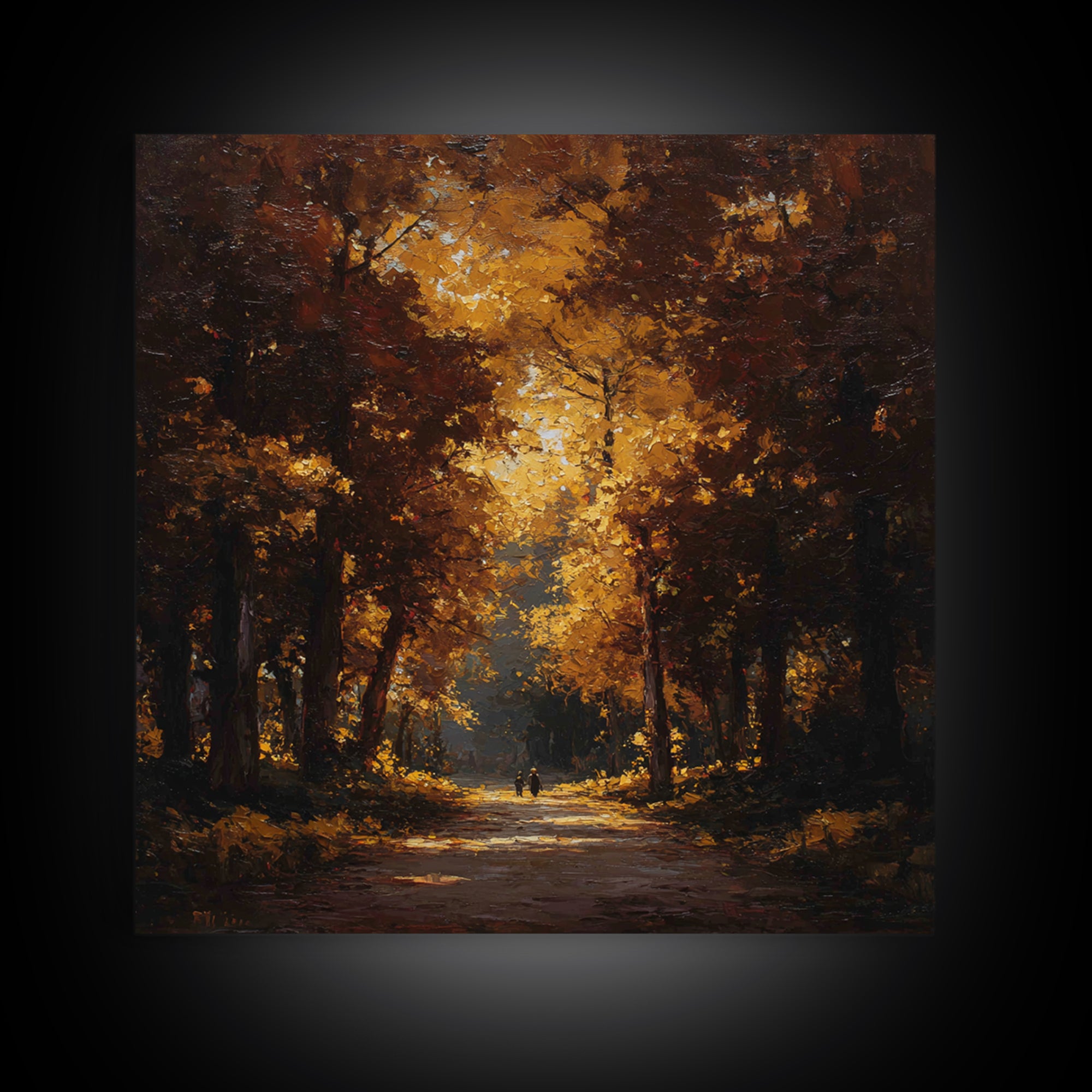 Autumn Forest Road Framed Canvas Print, Traditional Art, Room Decor, Living Room Decor, Fine Art, Classic, Digital Art, TRA-1x1-40