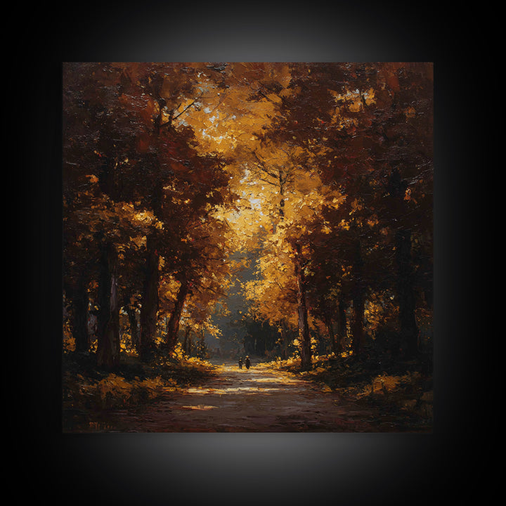 Autumn Forest Road Framed Canvas Print, Traditional Art, Room Decor, Living Room Decor, Fine Art, Classic, Digital Art, TRA-1x1-40