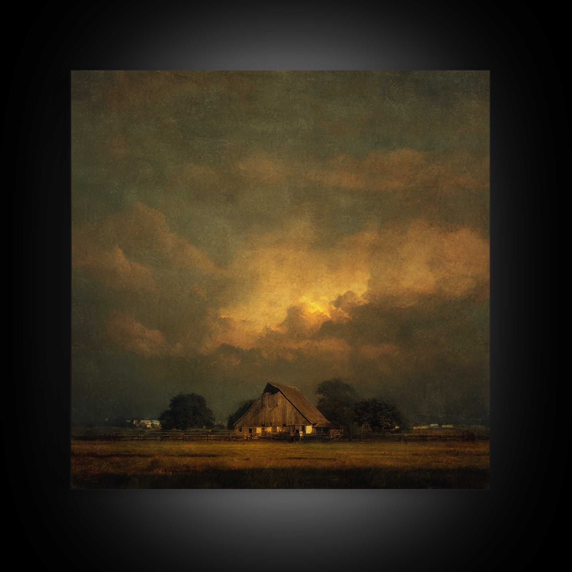 Barn and Farmland Framed Canvas Print, Traditional Art, Living Room Decor, Fine Art, Classic, Dark Art, Pokemon Poster, TRA-1x1-47