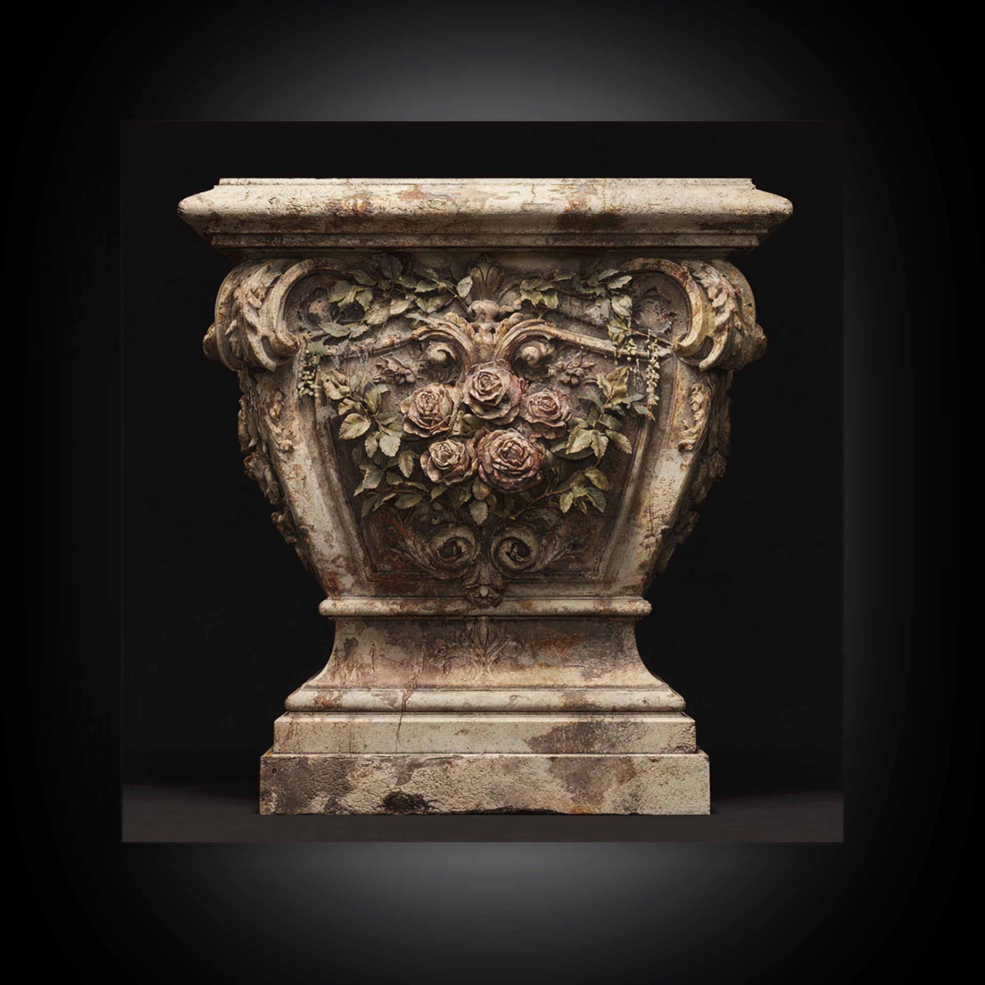 Garden Urn with Roses and Ivy Framed Canvas Print, Traditional Art, Art, Living Room Decor, Oil Painting, Classic, TRA-1x1-48