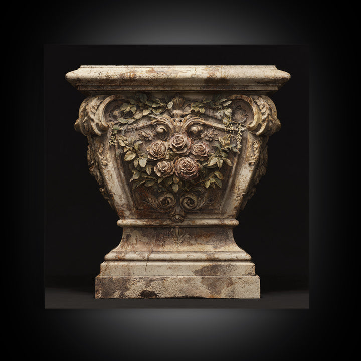 Garden Urn with Roses and Ivy Framed Canvas Print, Traditional Art, Art, Living Room Decor, Oil Painting, Classic, TRA-1x1-48