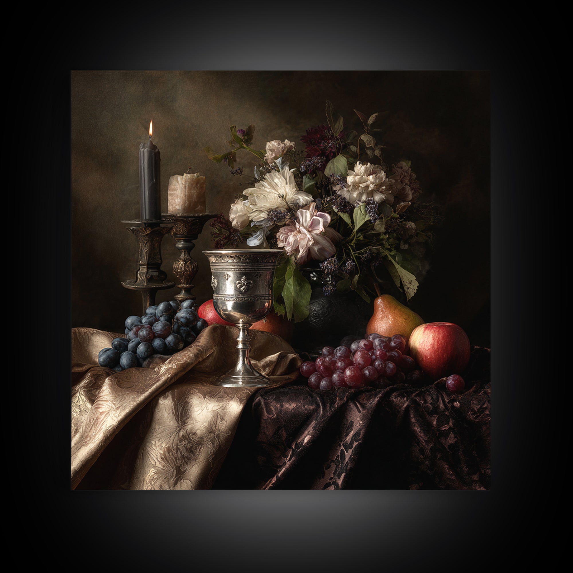 Dutch Fruit and Silver Goblet Still Life Framed Canvas Print, Traditional Art, Japanese Art, Living Room Decor, Classic, TRA-1x1-52