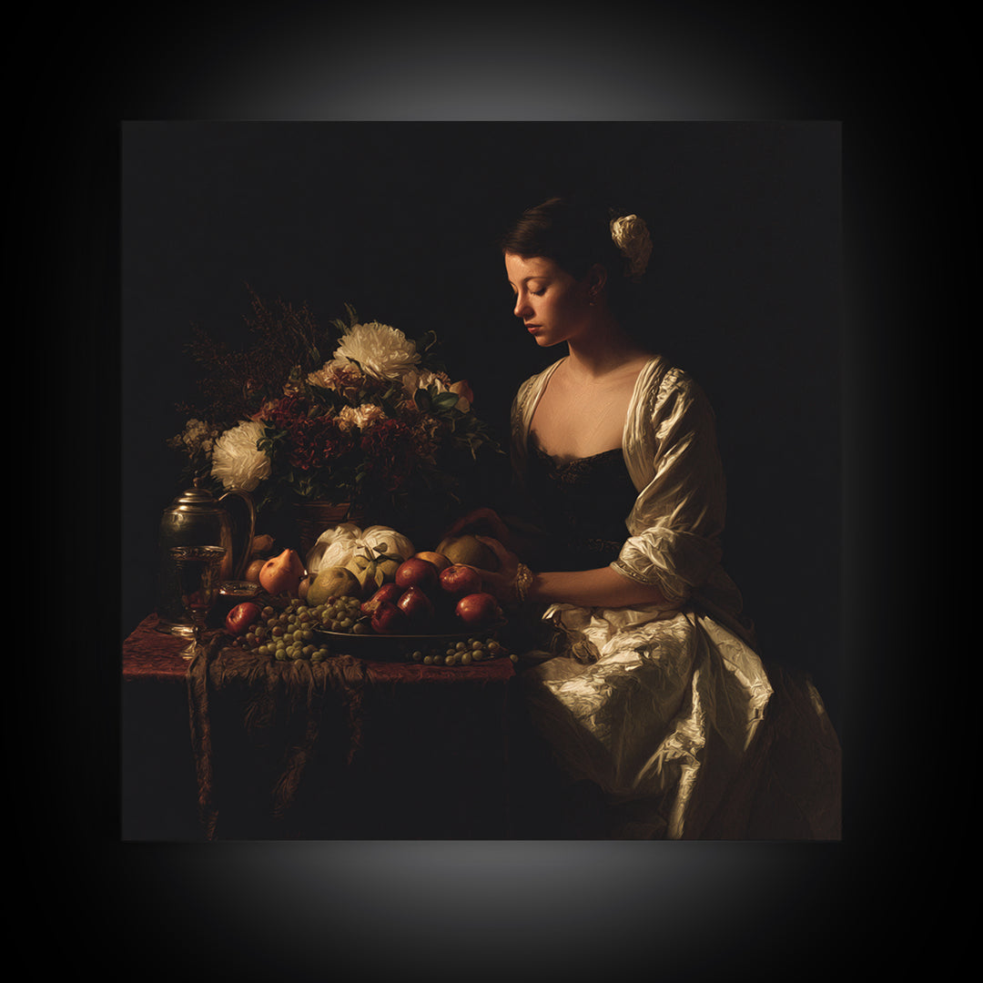 Classical Portrait with Dignified Lighting Framed Canvas Print, Traditional Art, Boho, Living Room Decor, Fine Art, Classic, TRA-1x1-56