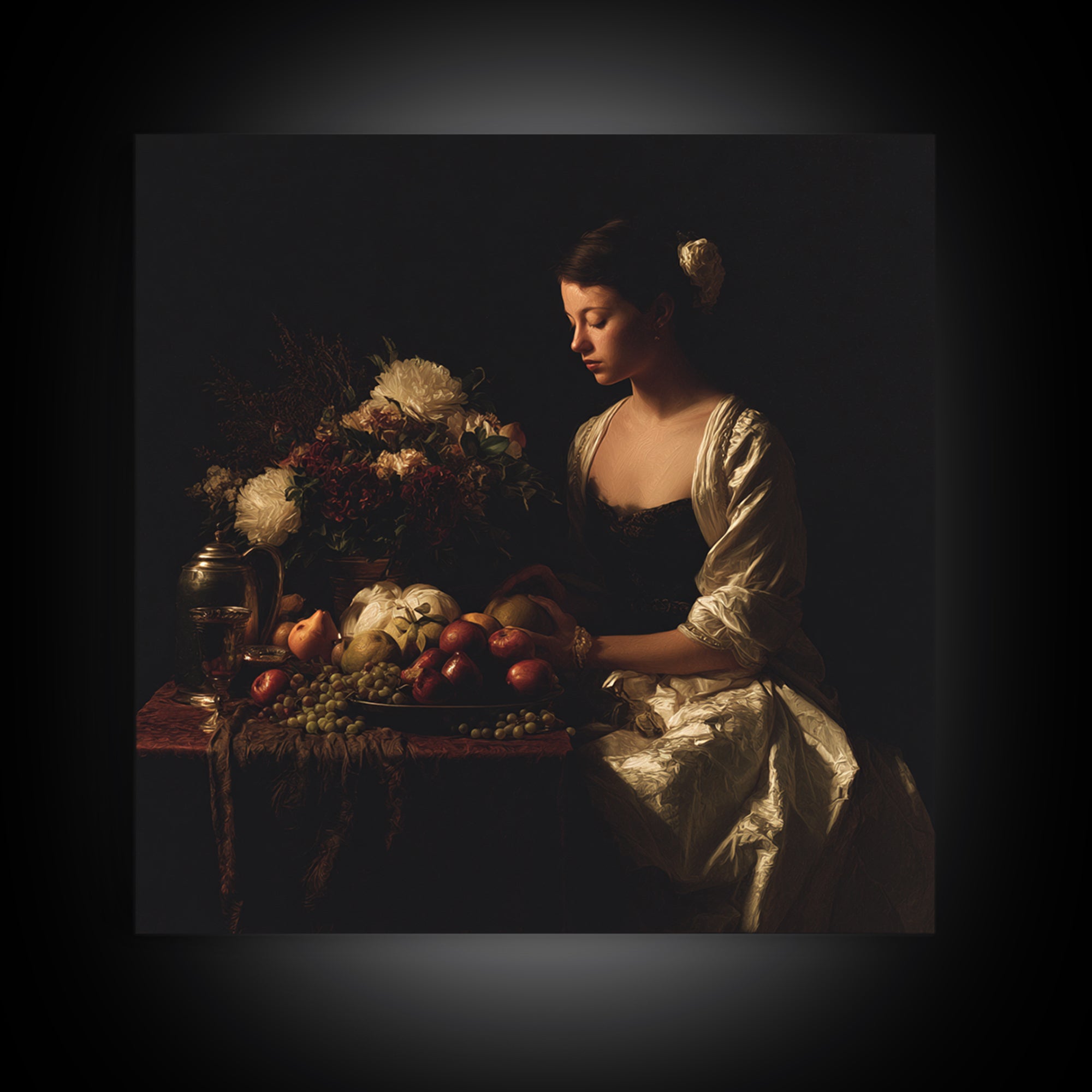 Classical Portrait with Dignified Lighting Framed Canvas Print, Traditional Art, Boho, Living Room Decor, Fine Art, Classic, TRA-1x1-56