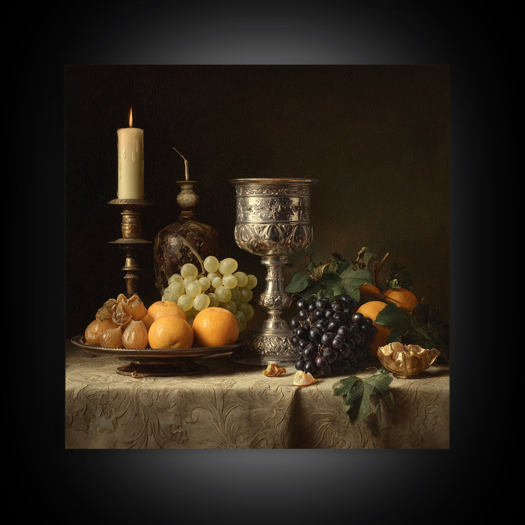 Dutch Fruit and Silver Goblet Still Life Canvas Print, Traditional Art, Japanese Decor, Living Room Decor, Fine Art, Classic, TRA-1x1-76