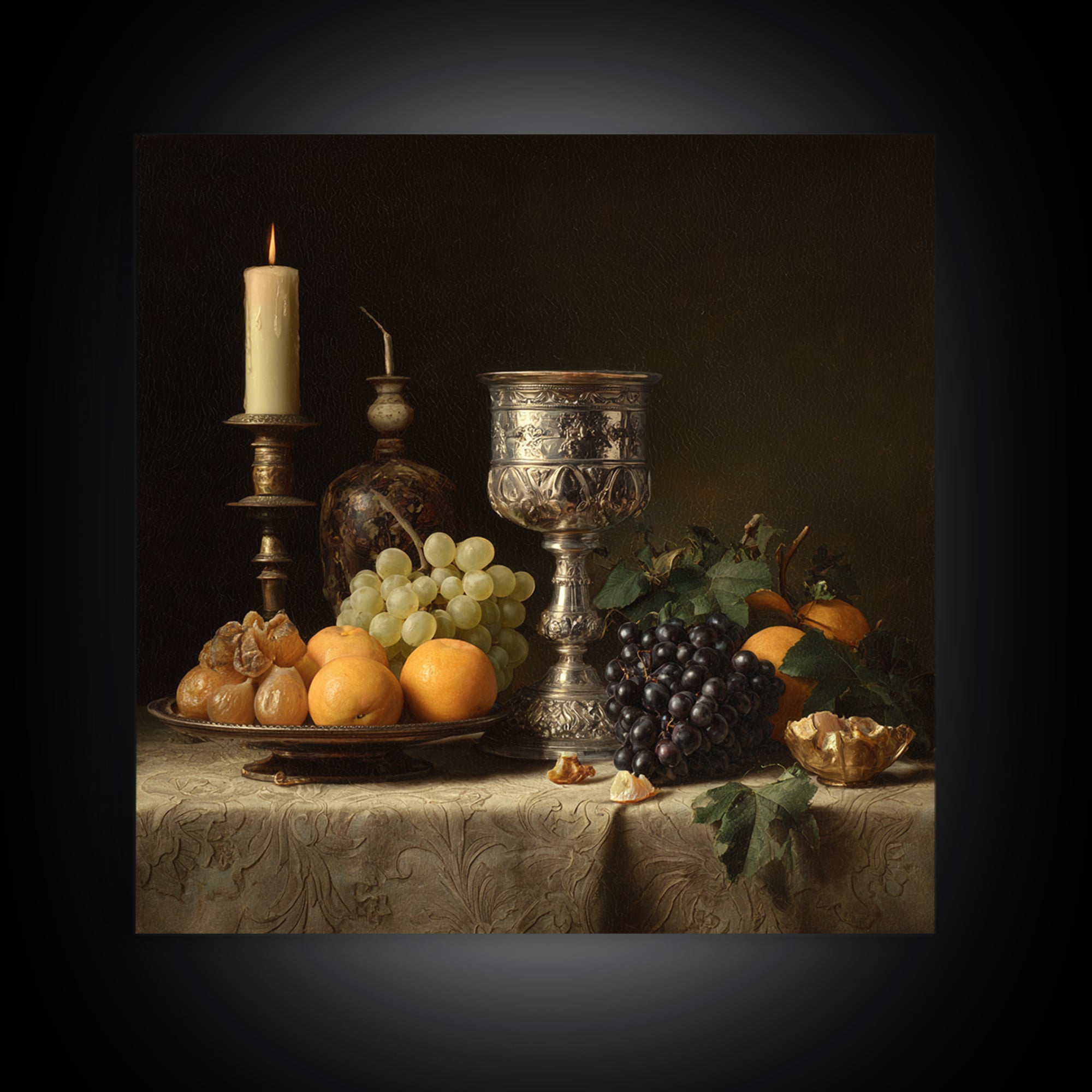 Dutch Fruit and Silver Goblet Still Life Canvas Print, Traditional Art, Japanese Decor, Living Room Decor, Fine Art, Classic, TRA-1x1-76