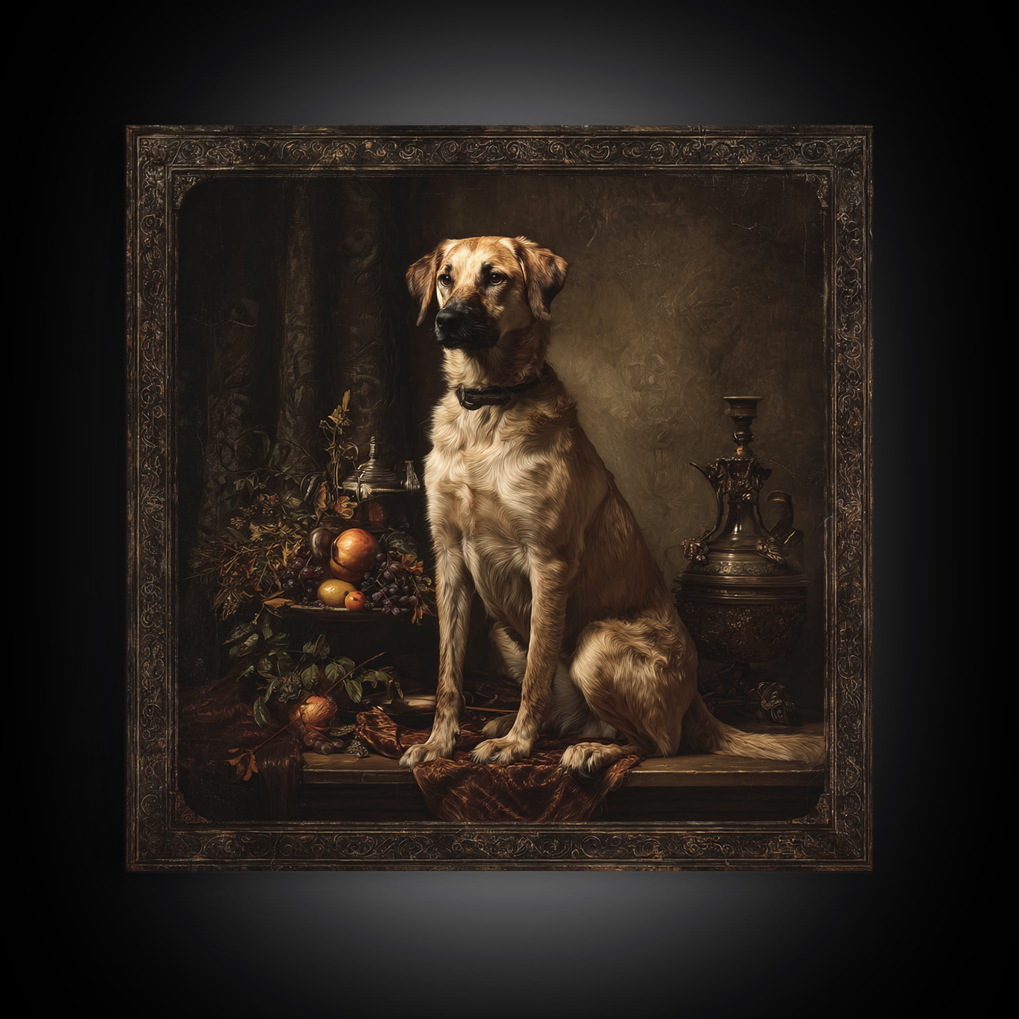 Hunting Dog Portrait Framed Canvas Print, Traditional Art, Landscape, Living Room Decor, Fine Art, Classic, Textured Painting, TRA-1x1-84