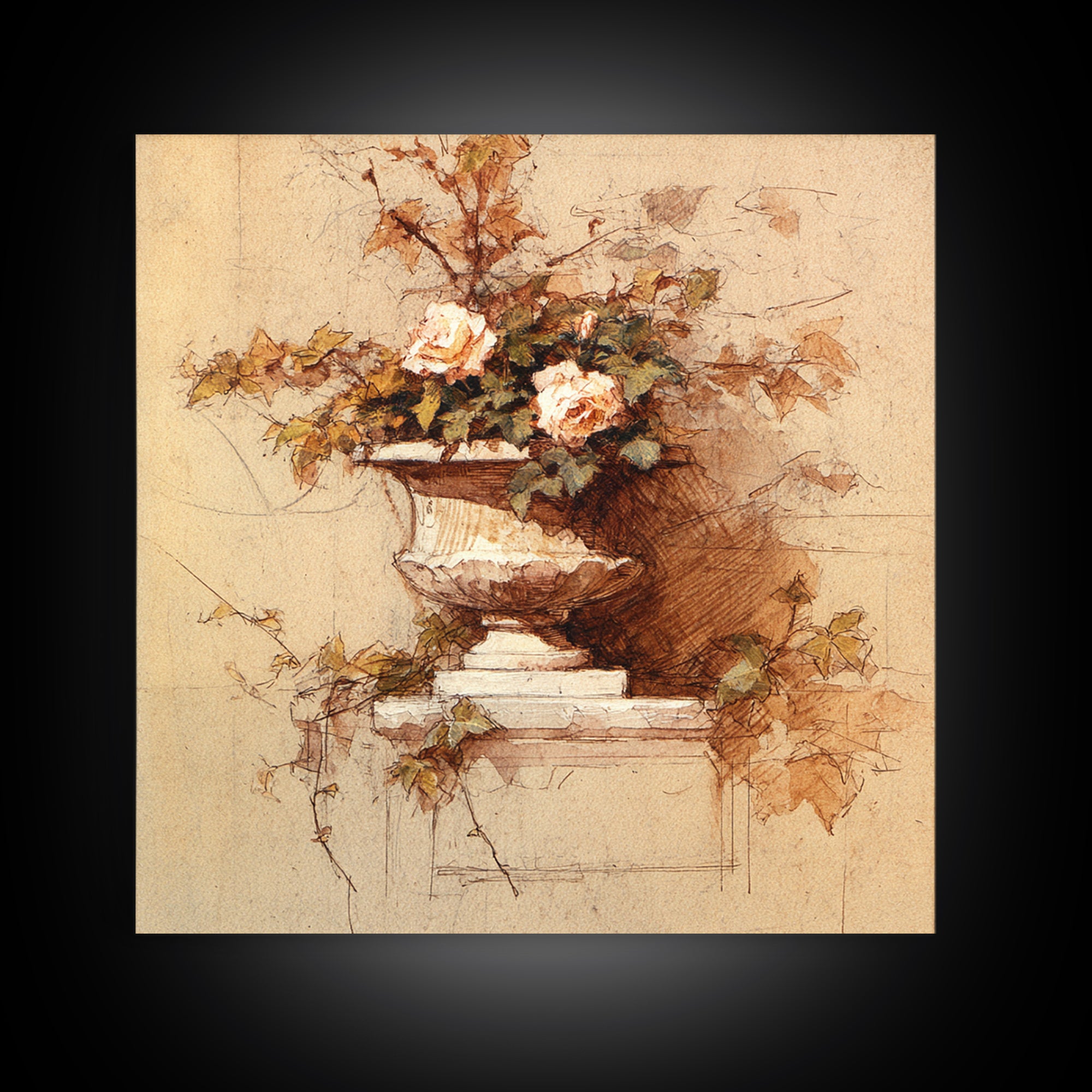 Basket of Apples and Pears on Linen Canvas Print, Traditional Art, Neutral Decor, Living Room Decor, Fine Art, Classic, TRA-1x1-90