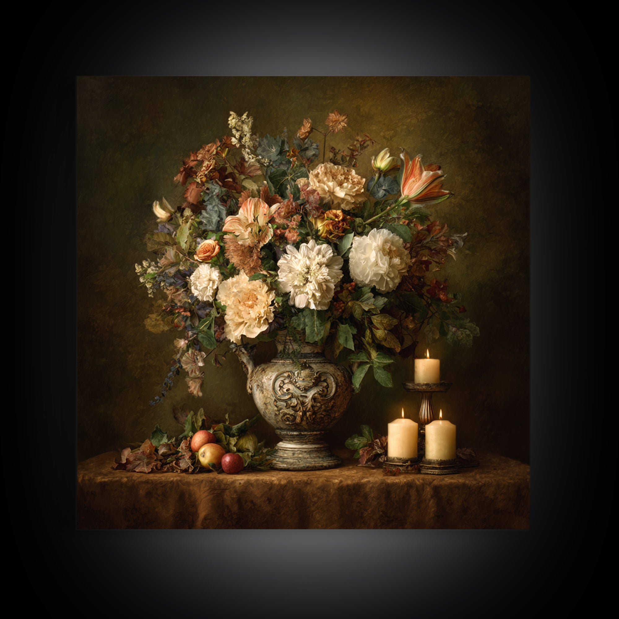 Formal Floral Still Life Canvas Print, Traditional Art, Textured Painting, Living Room Decor, Fine Art, Classic, Art Commission, TRA-1x1-98