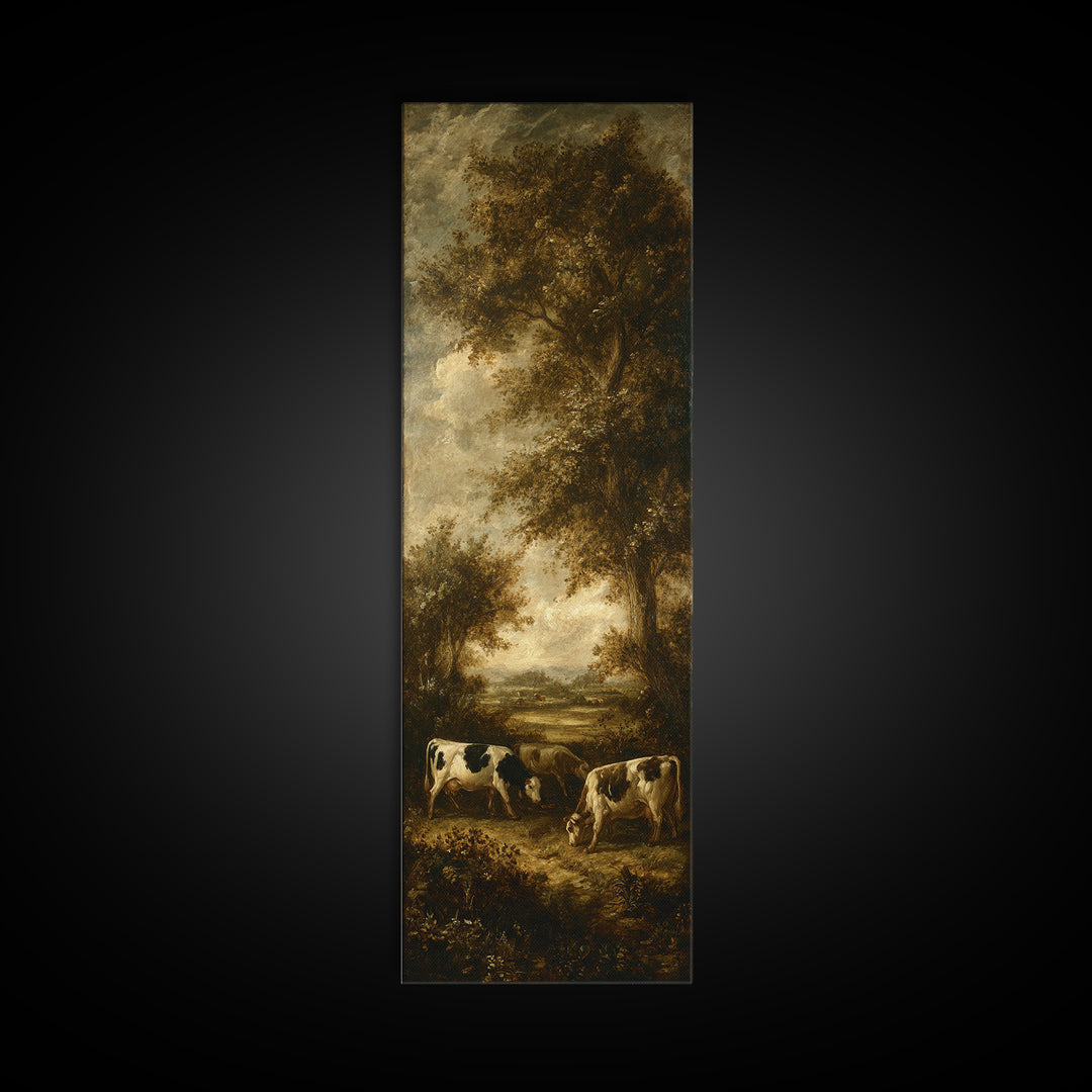 Pastoral Countryside with Cows in Field Framed Canvas Print, Traditional Art, Artwork, Living Room Decor, Fine Art, Classic, TRA-1x3-19