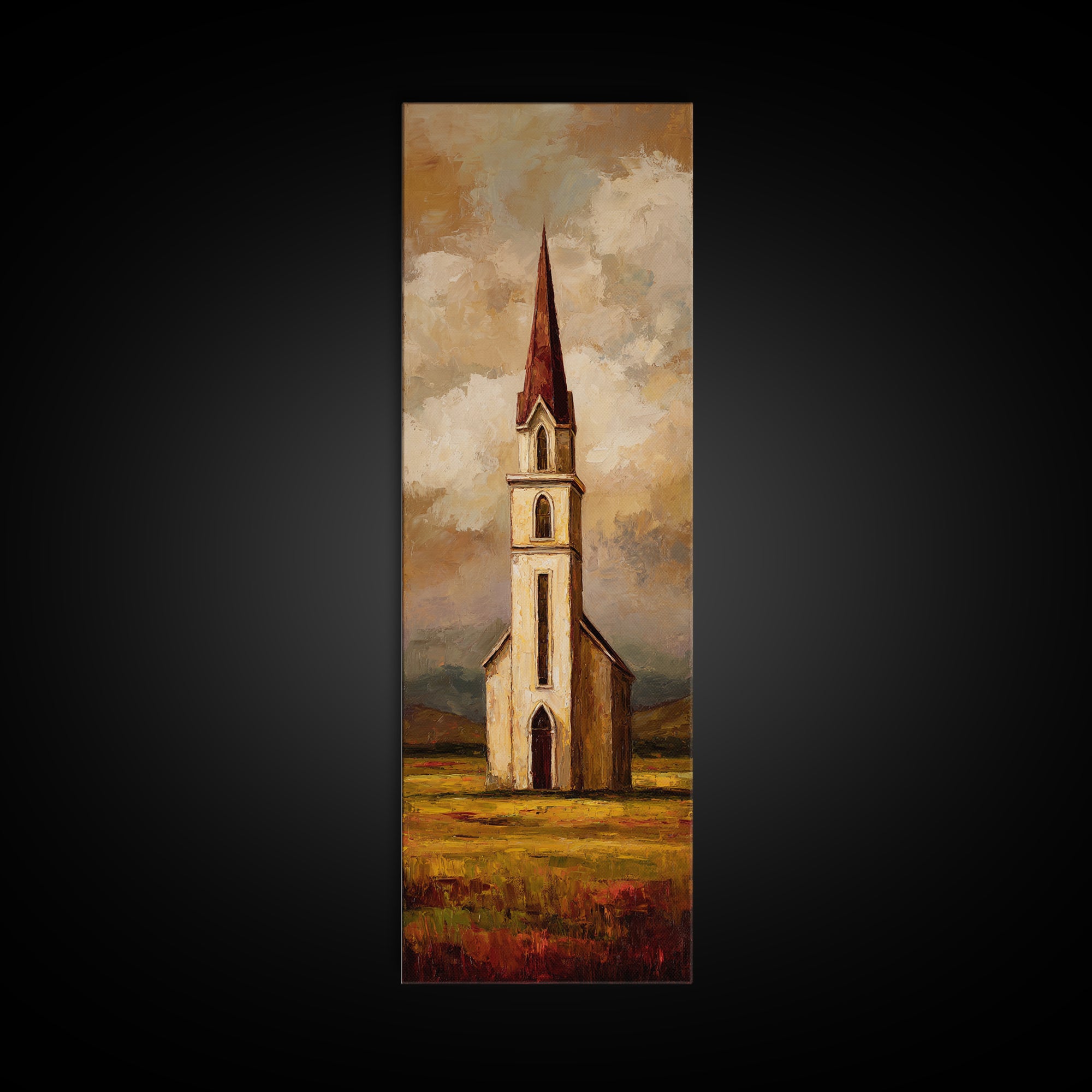 Church Steeple Across Rural Meadow Canvas Print, Traditional Art, Art Commission, Living Room Decor, Fine Art, Classic, TRA-1x3-25