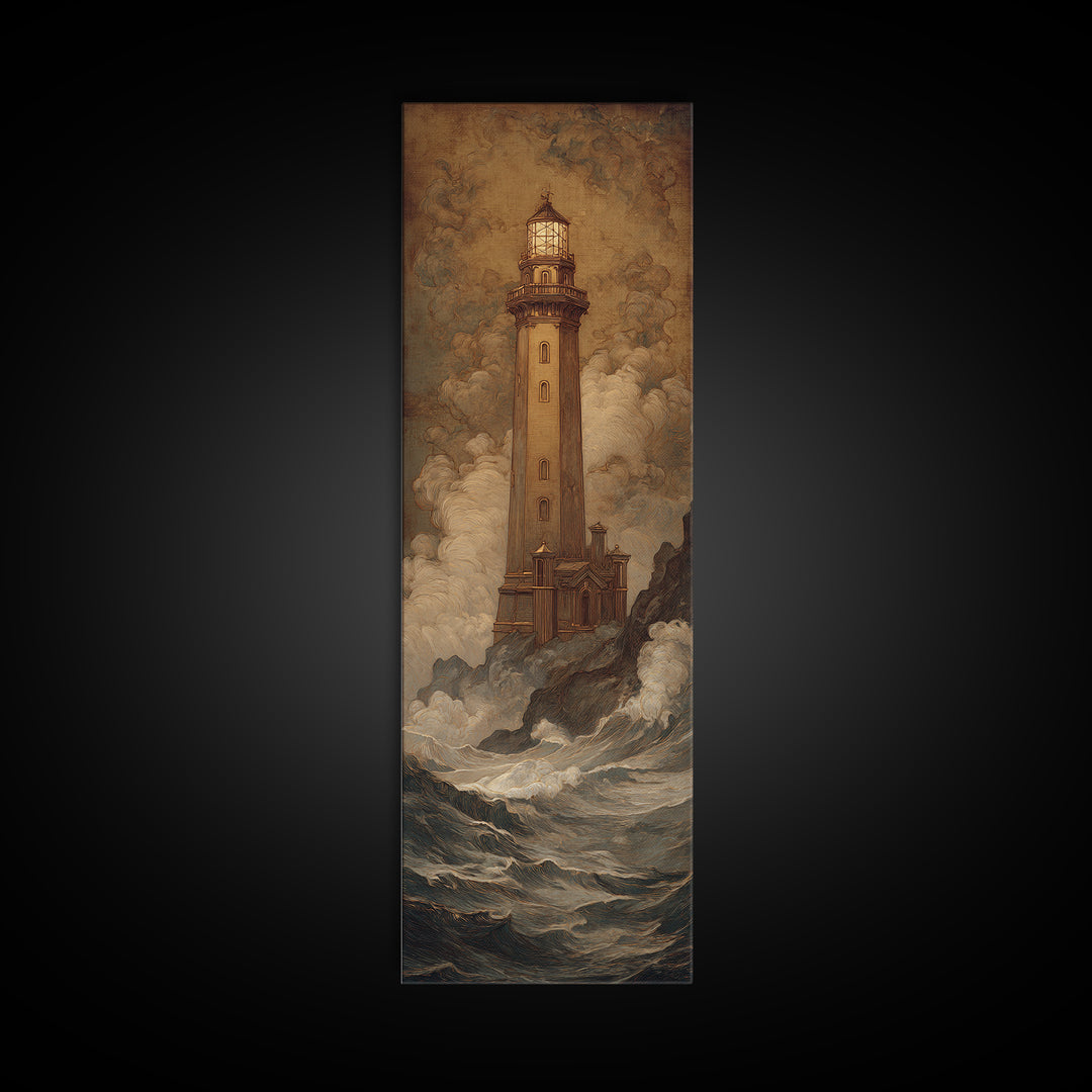 Lighthouse with Crashing Waves Canvas Print, Traditional Art, Art Commissions, Living Room Decor, Classic, Pokemon Poster, TRA-1x3-33