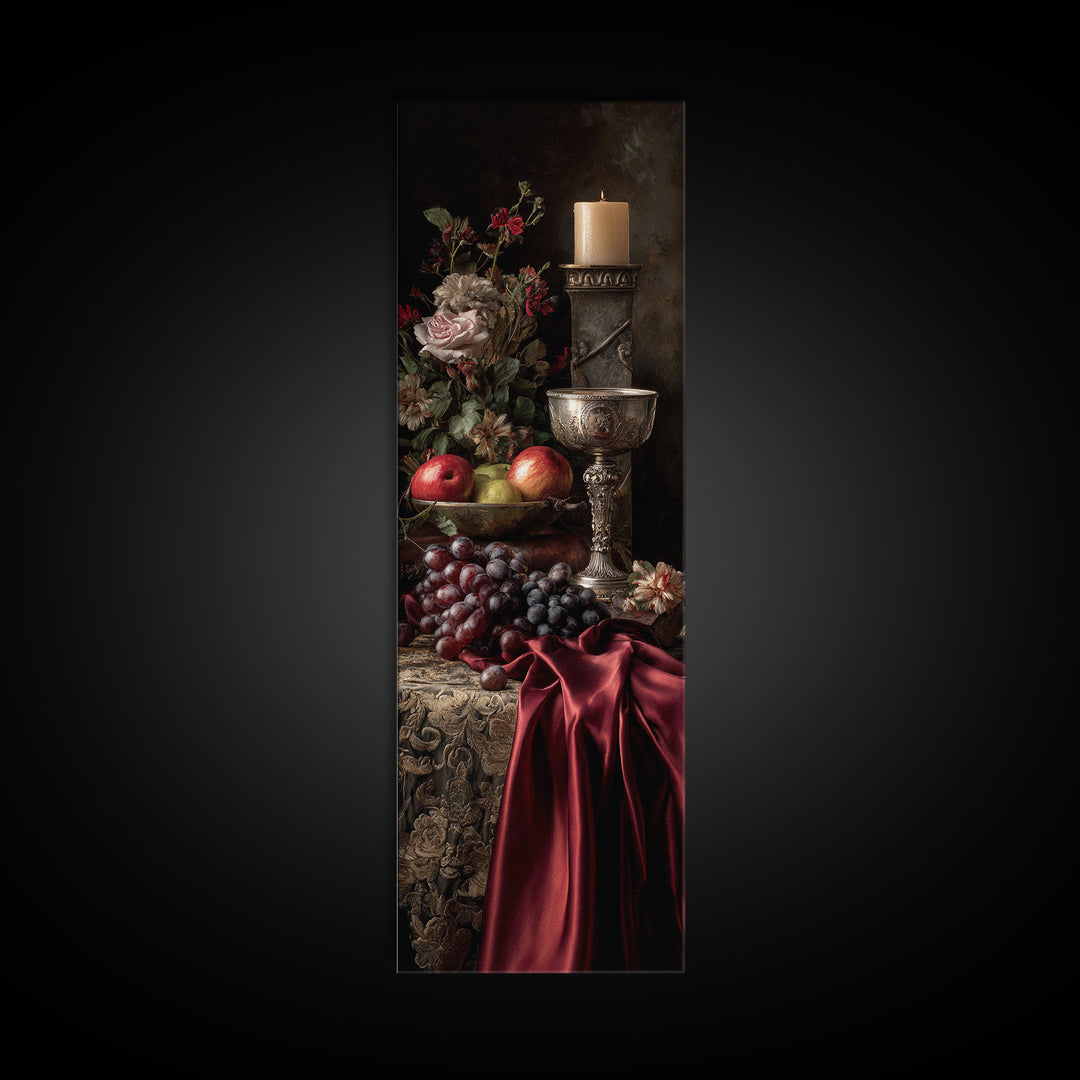 Dutch Fruit and Silver Goblet Still Life Canvas Print, Traditional Art, Artwork, Living Room Decor, Fine Art, Classic, TRA-1x3-40