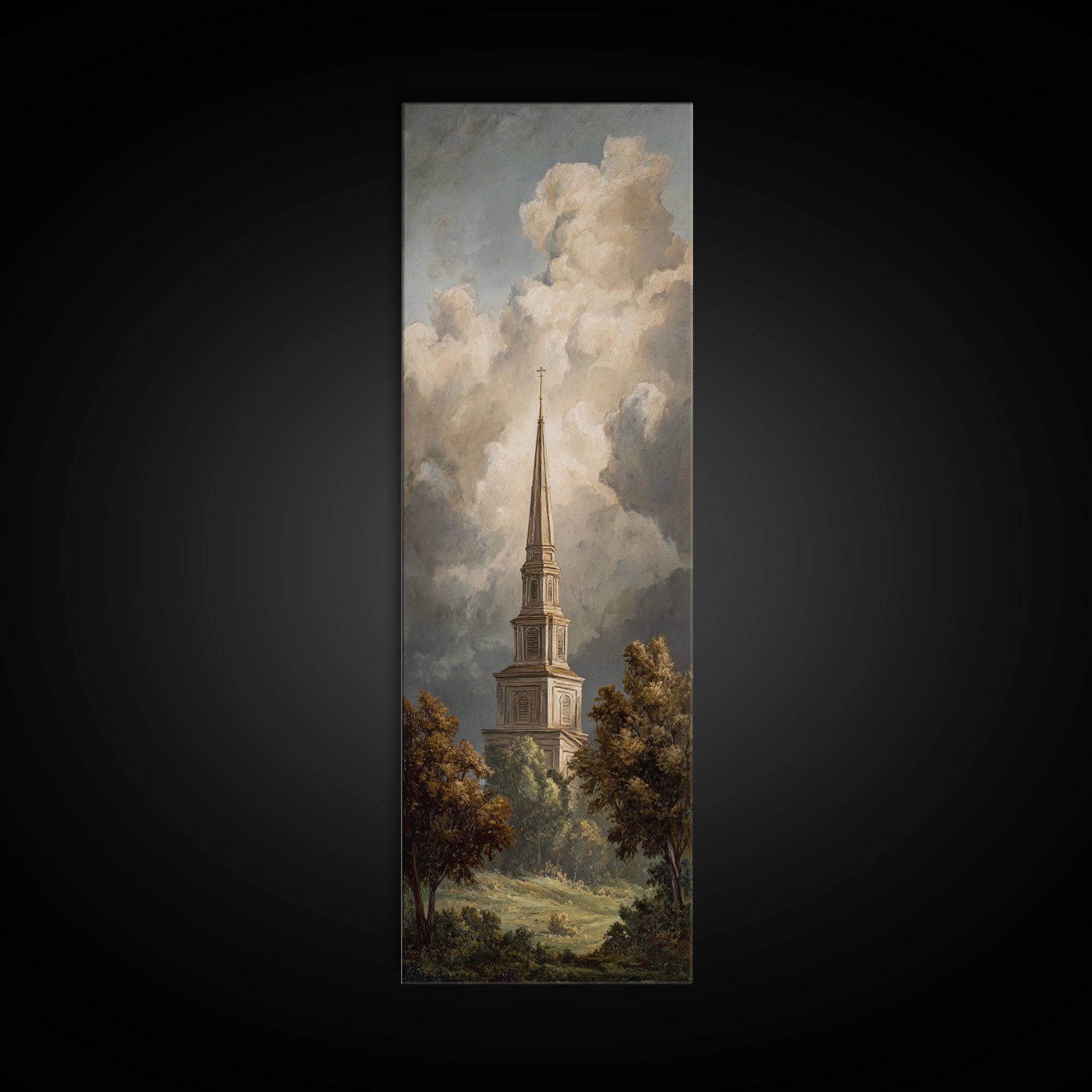 Church Steeple Across Rural Meadow Canvas Print, Traditional Art, Modern Decor, Living Room Decor, Fine Art, Classic, TRA-1x3-49