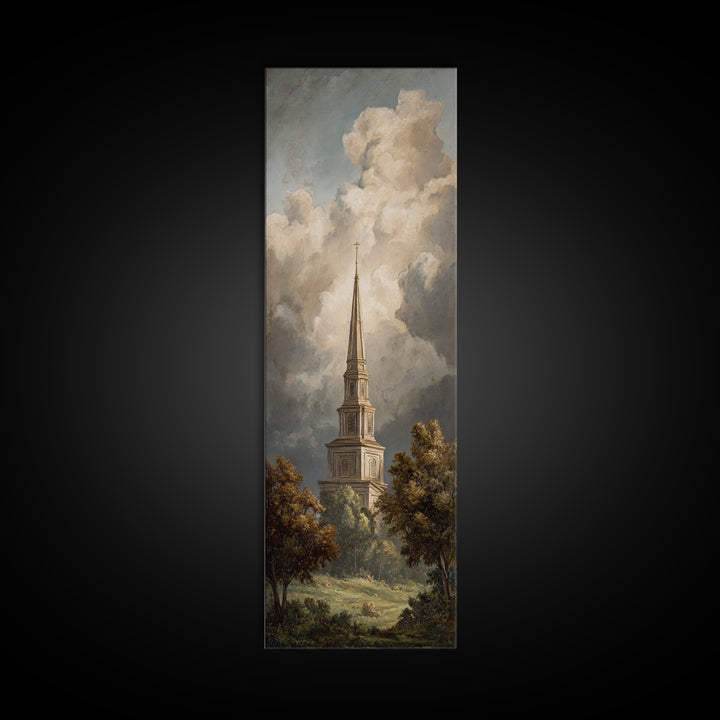 Church Steeple Across Rural Meadow Canvas Print, Traditional Art, Modern Decor, Living Room Decor, Fine Art, Classic, TRA-1x3-49