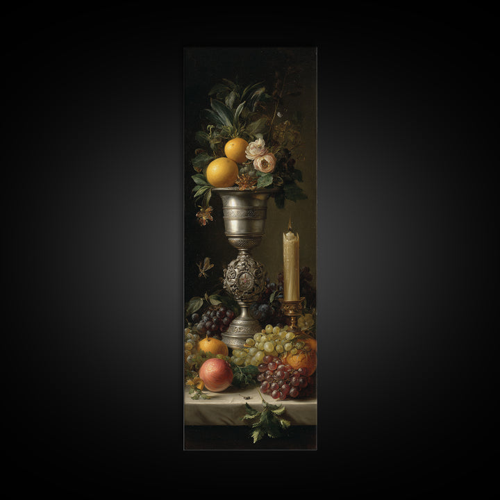 Dutch Fruit and Silver Goblet Still Life Framed Canvas Print, Traditional Art, Japanese Art, Living Room Decor, Classic, TRA-1x3-64