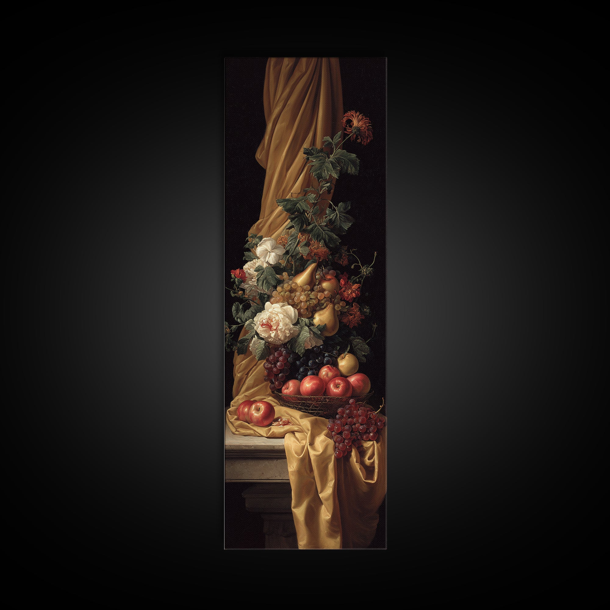 Basket of Apples and Pears on Linen Canvas Print, Traditional Art, Statement Artwork, Living Room Decor, Abstract Art, Classic, TRA-1x3-78
