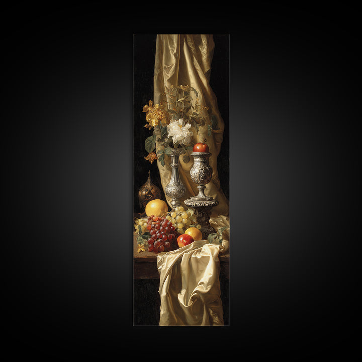 Dutch Fruit and Silver Goblet Still Life Canvas Print, Traditional Art, Japanese Decor, Living Room Decor, Fine Art, Classic, TRA-1x3-88