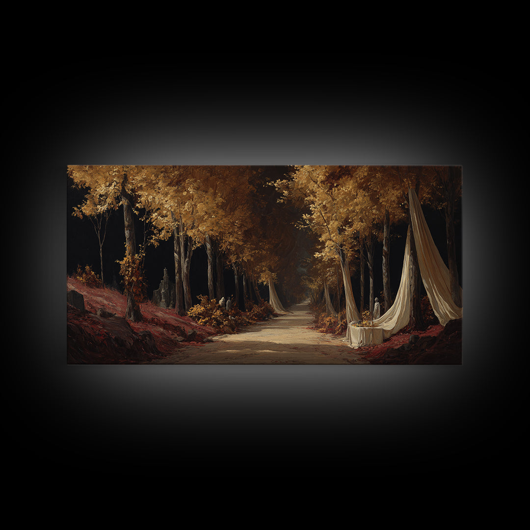 Autumn Forest Road Framed Canvas Print, Traditional Art, Room Decor, Living Room Decor, Fine Art, Classic, Digital Art, TRA-2x1-12