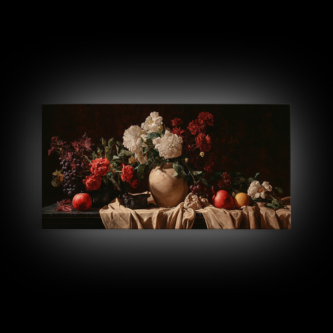 Formal Floral Still Life Canvas Print, Traditional Art, Textured Painting, Living Room Decor, Fine Art, Classic, Art Commission, TRA-2x1-22