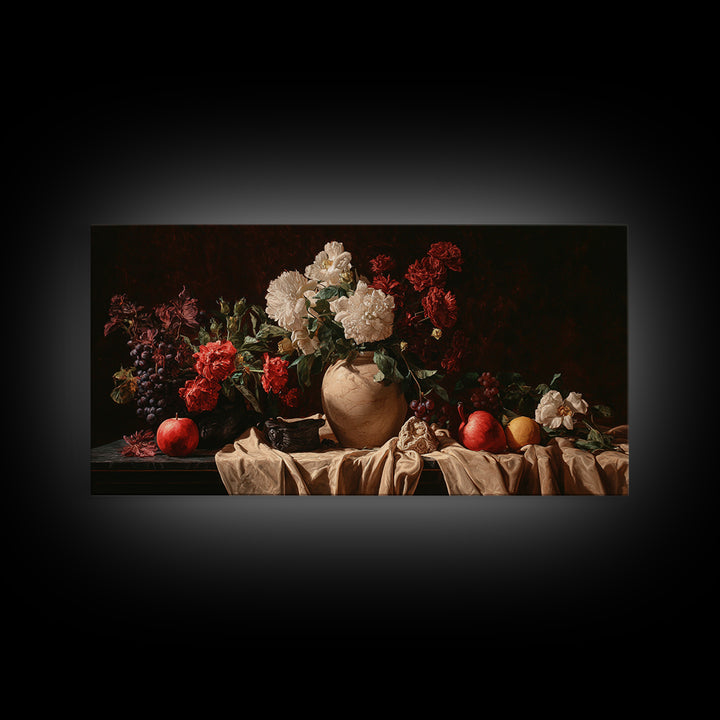 Formal Floral Still Life Canvas Print, Traditional Art, Textured Painting, Living Room Decor, Fine Art, Classic, Art Commission, TRA-2x1-22