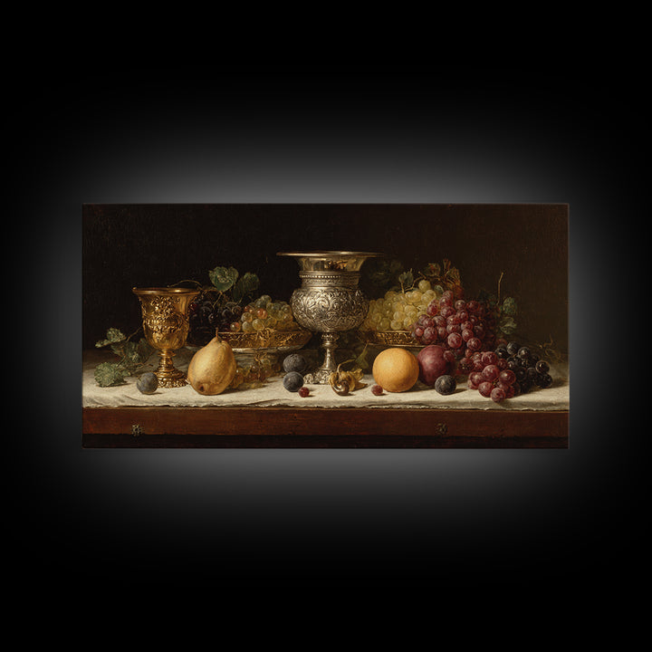 Dutch Fruit and Silver Goblet Still Life Framed Canvas Print, Traditional Art, Minimalist Decor, Living Room Decor, Classic, TRA-2x1-24