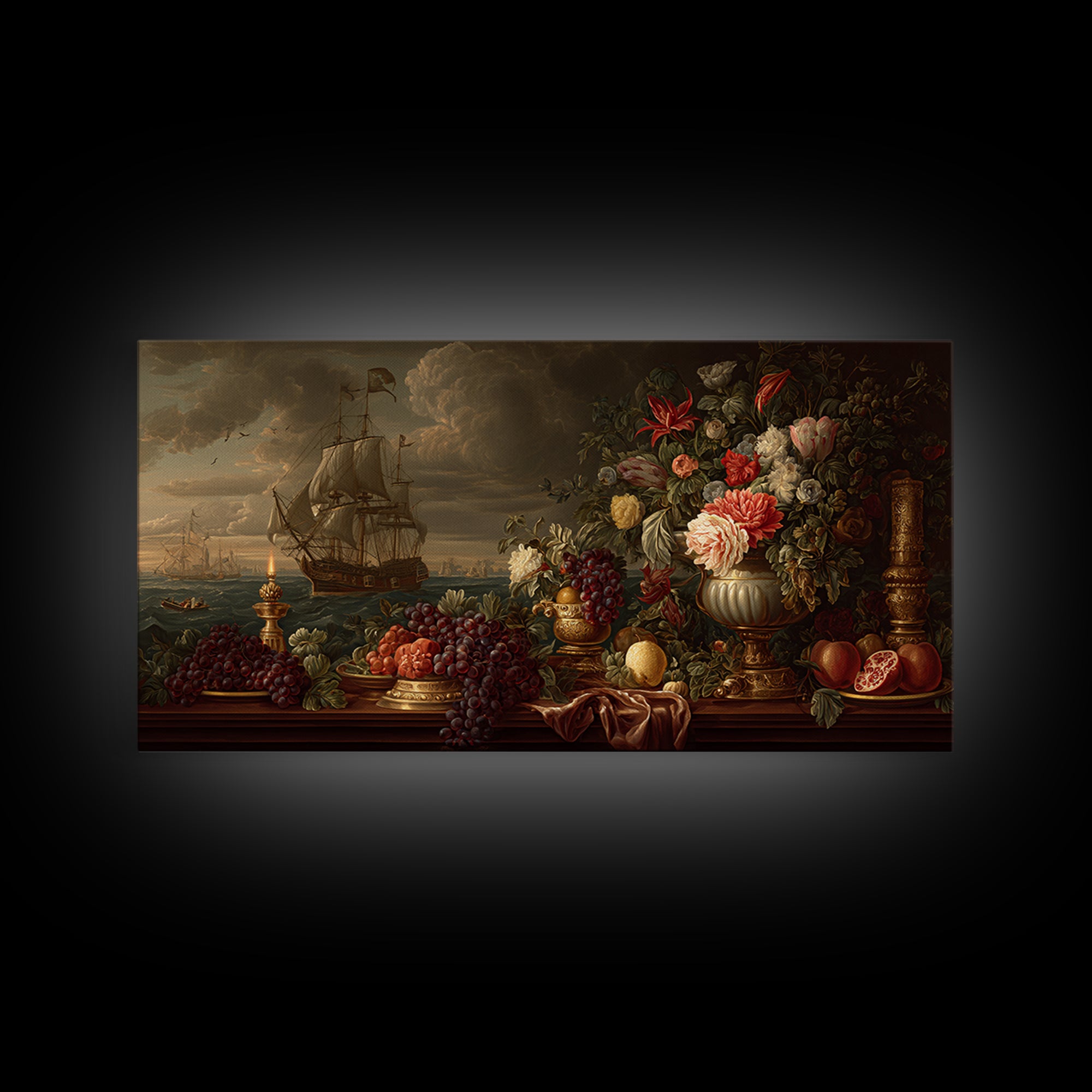 Ship at Sea Framed Canvas Print, Traditional Art, Contemporary Art, Living Room Decor, Fine Art, Classic, Wall Hanging, TRA-2x1-34