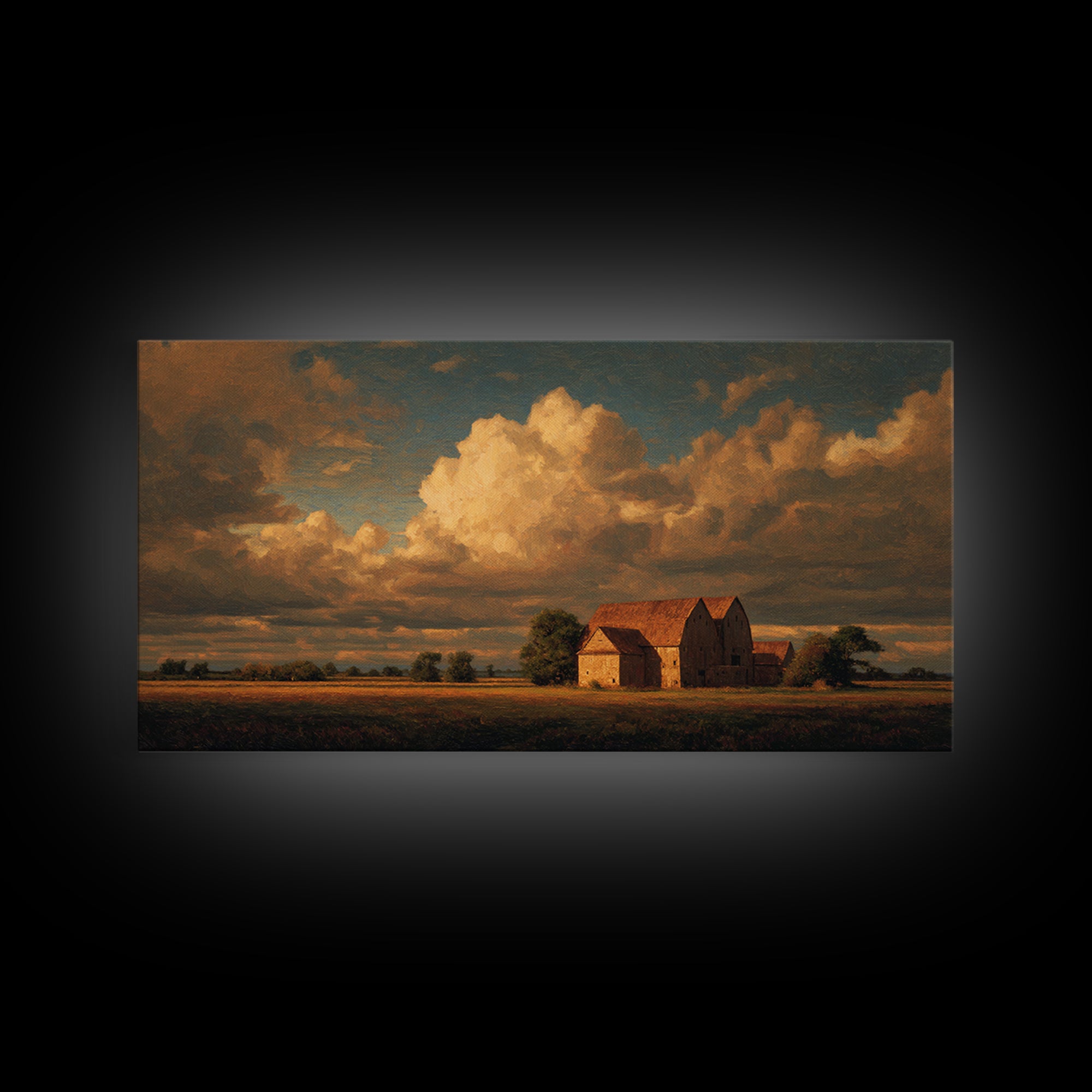 Barn and Farmland Framed Canvas Print, Traditional Art, Digital Art, Living Room Decor, Fine Art, Classic, Custom Art, TRA-2x1-43