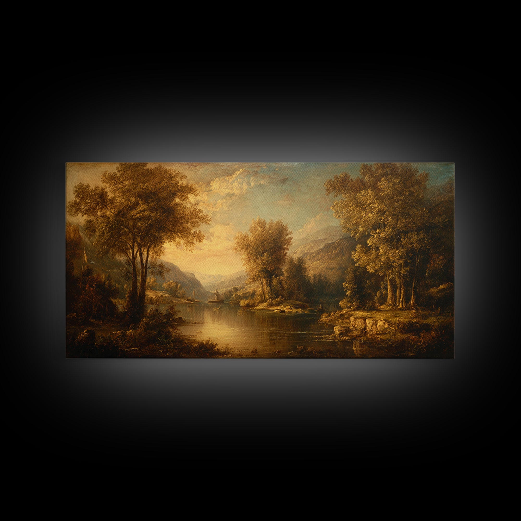 Classic Oil Painted Landscape Framed Canvas Print, Traditional Art, Artwork, Living Room Decor, Oil Painting, Classic, TRA-2x1-45
