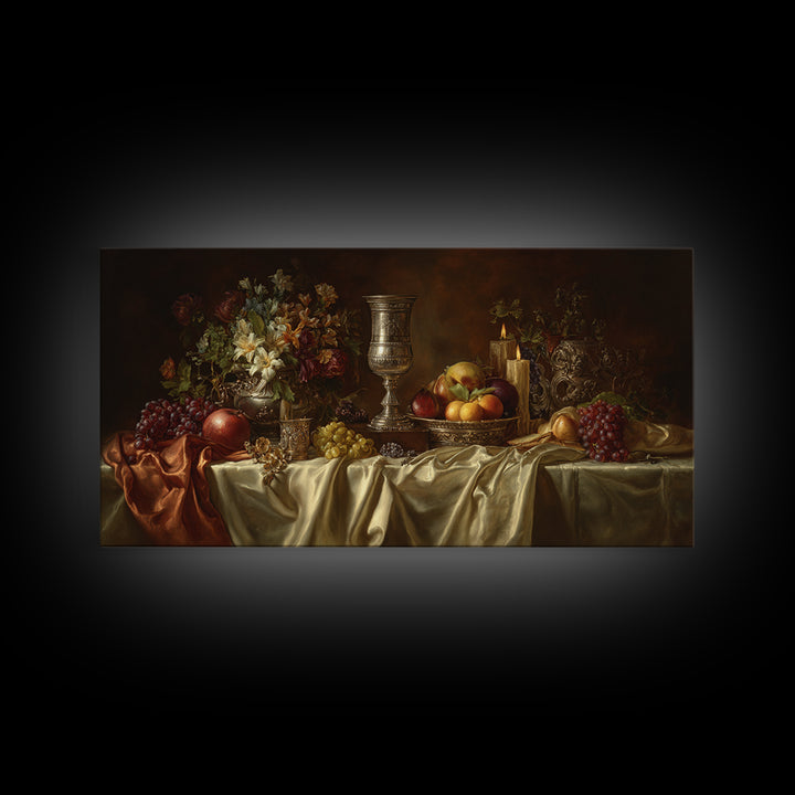 Dutch Fruit and Silver Goblet Still Life Canvas Print, Traditional Art, Wall Decor, Living Room Decor, Fine Art, Classic, TRA-2x1-48
