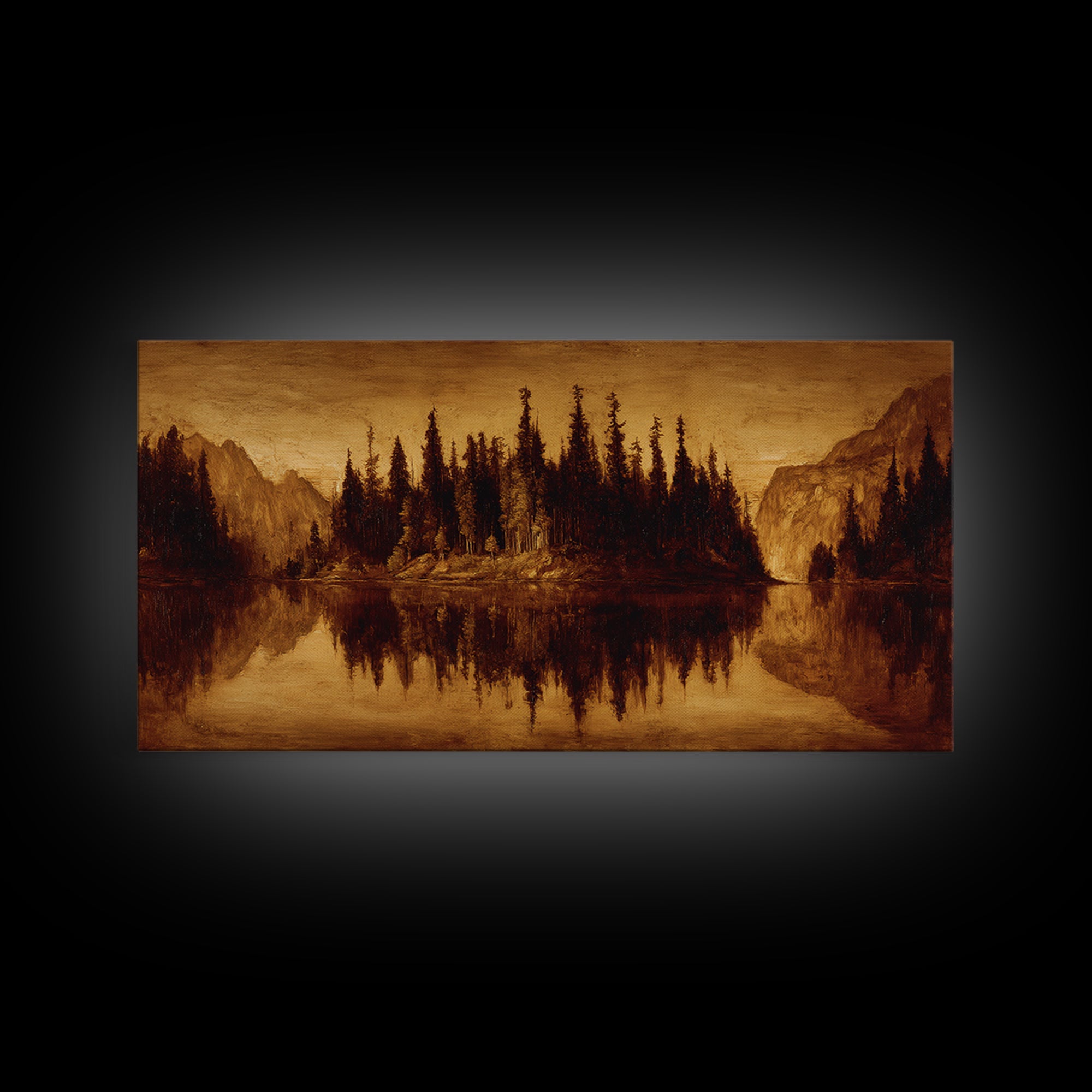 Mountain Lake with Pine Forest Reflection Canvas Print, Traditional Art, Digital Print, Living Room Decor, Fine Art, Classic, TRA-2x1-53