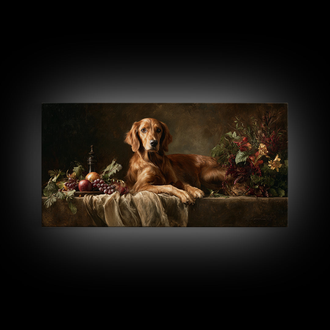 Hunting Dog Portrait Framed Canvas Print, Traditional Art, Decor, Living Room Decor, Fine Art, Classic, Japanese Art, TRA-2x1-56