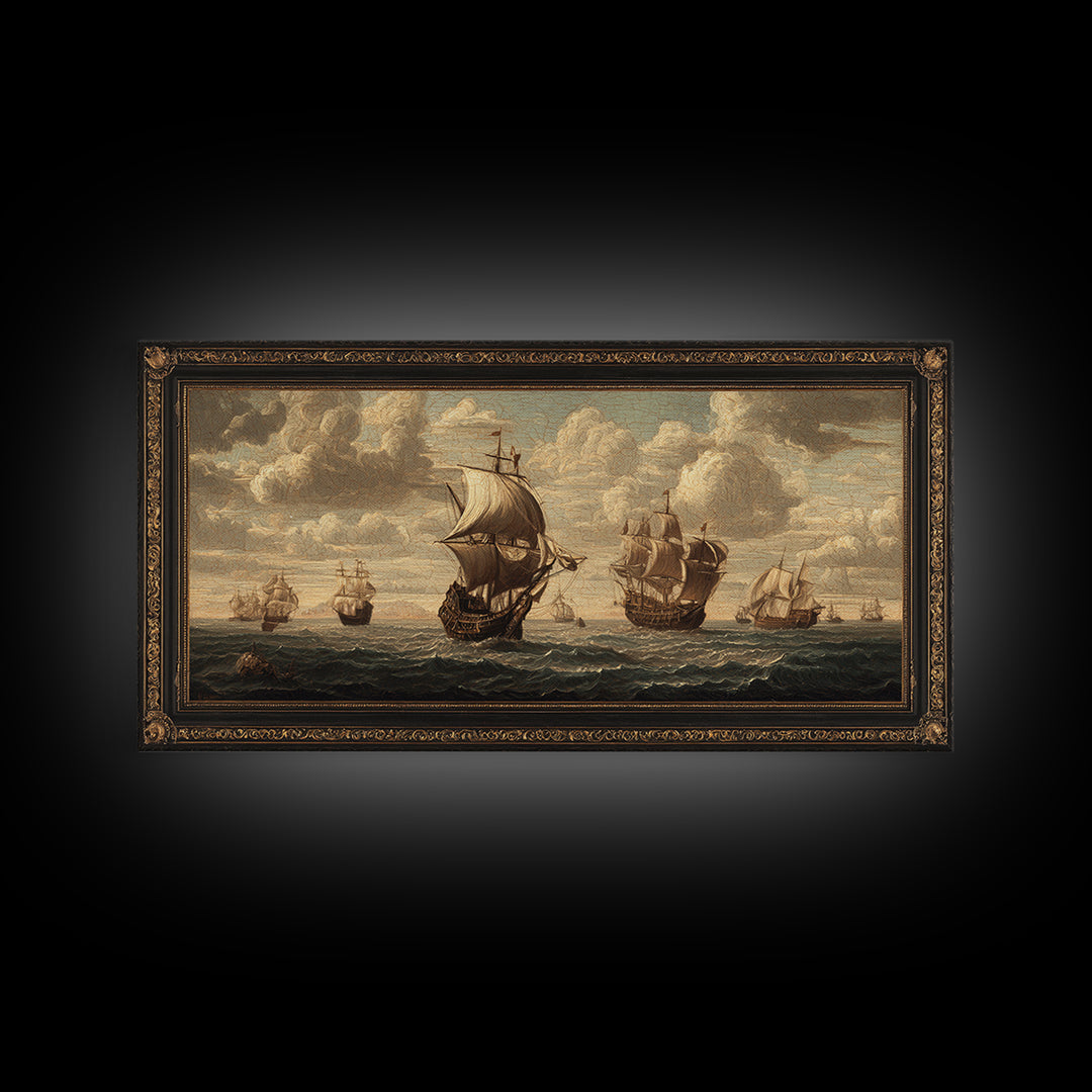 Ship at Sea Canvas Print, Traditional Art, Painting, Living Room Decor, Fine Art, Classic, Art Commissions, Japanese Art, TRA-2x1-58