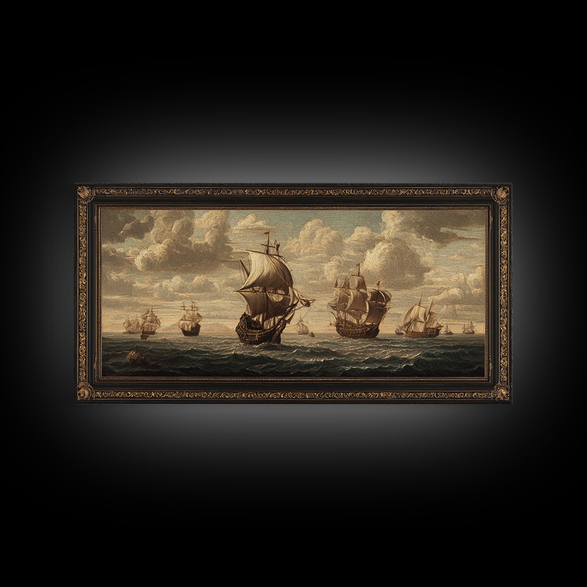 Ship at Sea Canvas Print, Traditional Art, Painting, Living Room Decor, Fine Art, Classic, Art Commissions, Japanese Art, TRA-2x1-58
