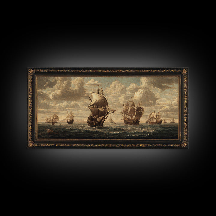 Ship at Sea Canvas Print, Traditional Art, Painting, Living Room Decor, Fine Art, Classic, Art Commissions, Japanese Art, TRA-2x1-58